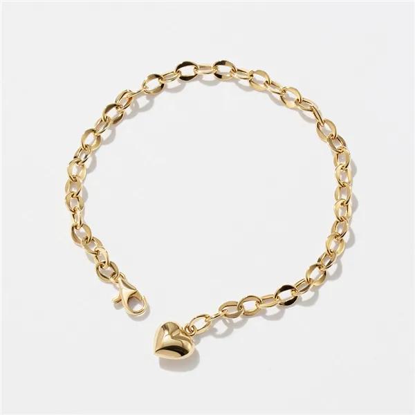 14K Hollow Volume Heart Link Chain Bracelet Small