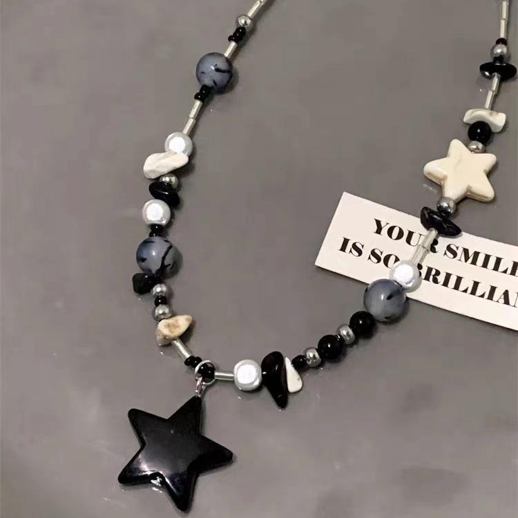 Black Star Beaded Necklace Female Niche Design Sense Sweet Cool Wind Spice Girl Dopamine Accessories Summer Collarbone Chain Female