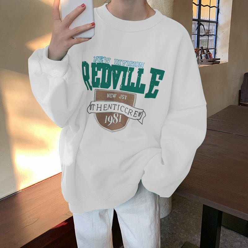 

Мягкий Утепленный Толстый Свободный Свитшот с Круглым Вырезом и Длинными Рукавами Осенне-Зимняя Студенческая Куртка Топ Модный Ретро Универсальный Свитшот M