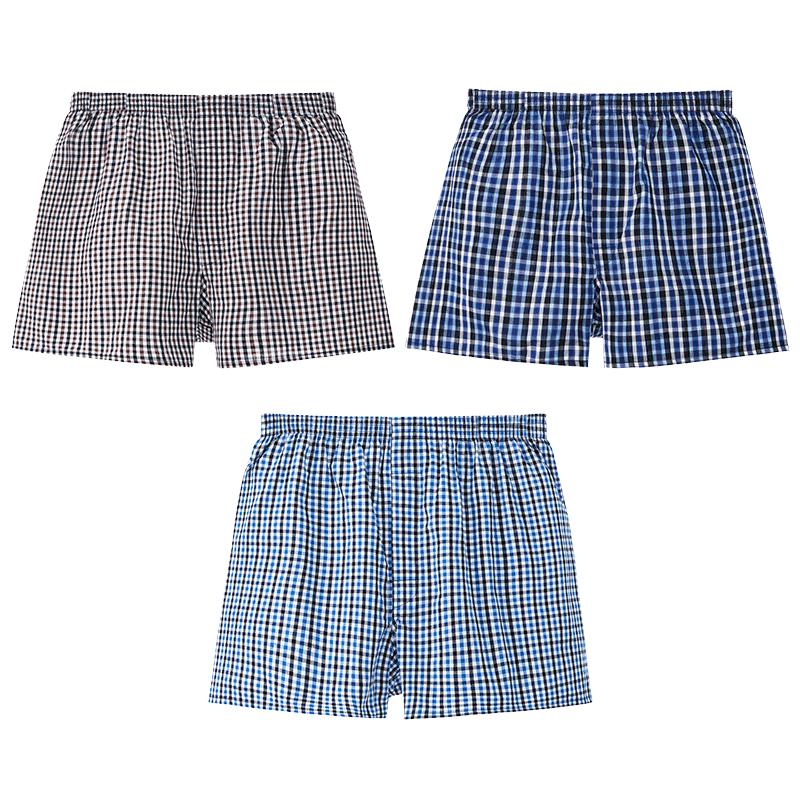 Yiershuang Men's 100% Cotton Woven Plaid Boxer Briefs (3-Pack)