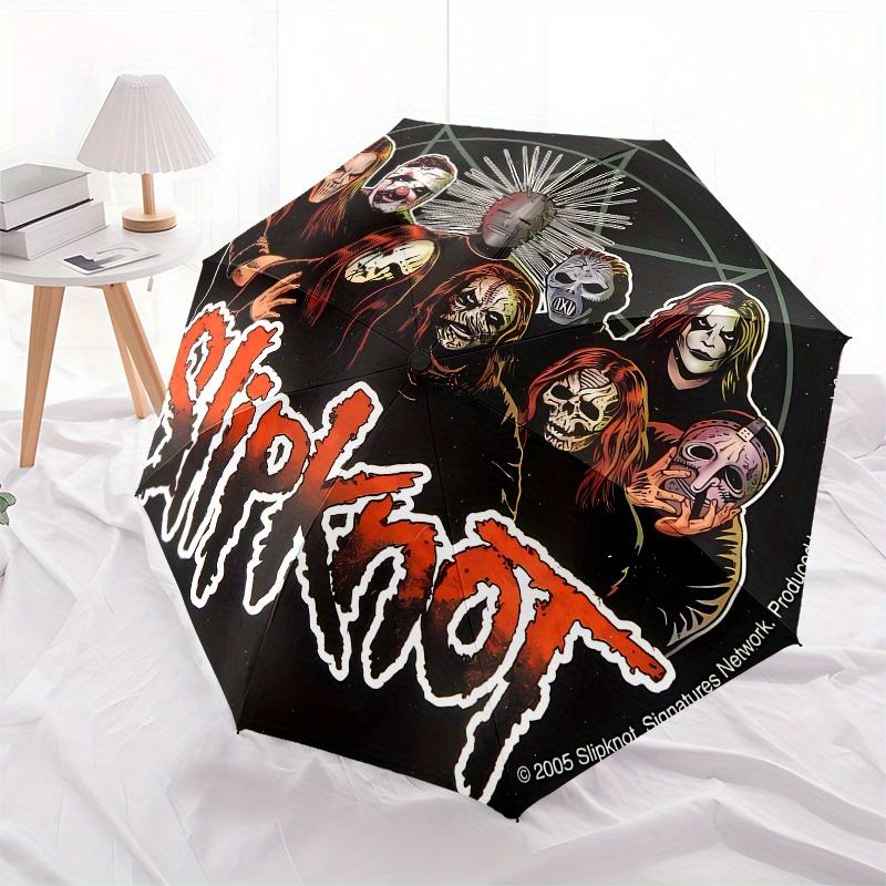 Slipknot, Heavy Metal Automatic Folding Umbrella  Simple Eight Rib Design, Bright Color Pattern, Durable Iron Frame, Ideal for Travel and Ou