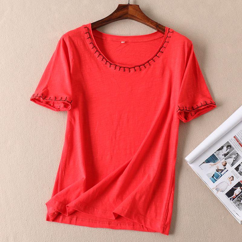 

B823 Линия Плетеная Универсальная Минималистичная Футболка с коротким рукавом и круглым вырезом Red L