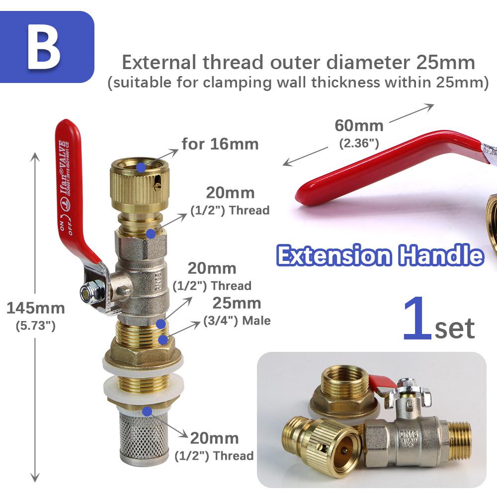 Brass Ball Valve Water Tank Joint Adapter 16mm Quick Connector Garden Irrigation Aquarium Fish Tank 304 Stainless Steel Filter