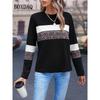 Damen T-Shirt 3D-Druck Leopardenmuster Colorblock T-Shirts Print T-Shirt Langarm Mode Street Rundhals Locker Lässig Damen Tops