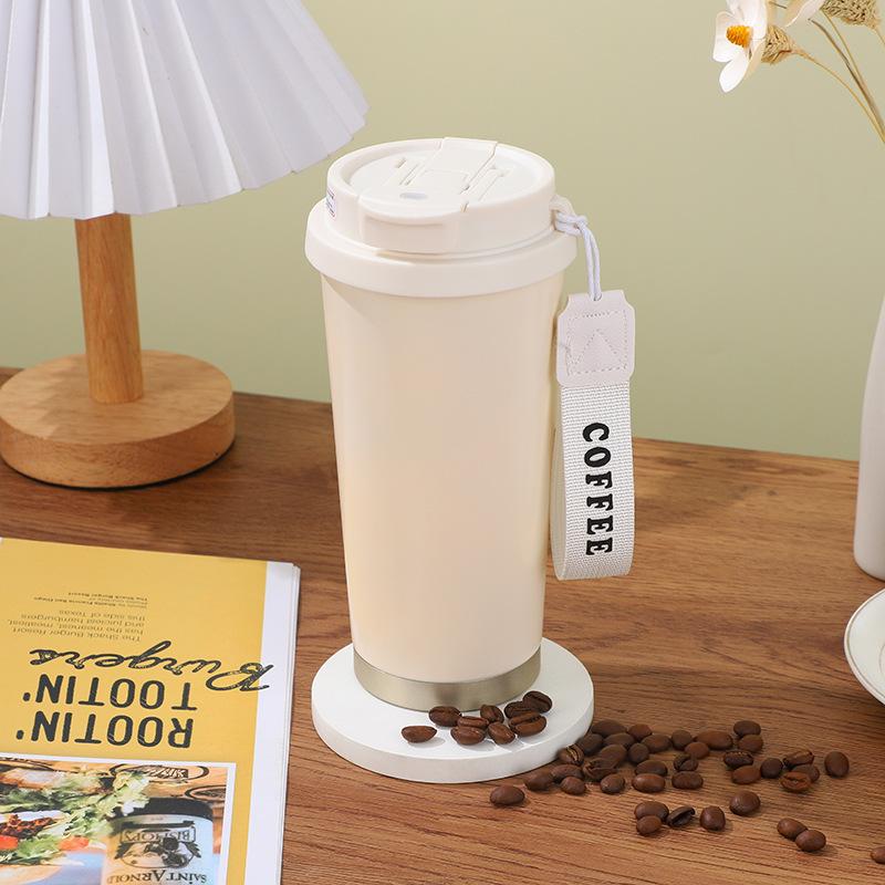 Water Bottle Pattern Stainless Steel Lily of the Valley Coffee Cup Accompanying Thermos Cup Large Capacity Double Drinking Straw Cup