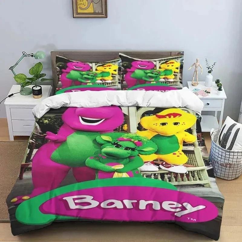 Barney Friends Niedliche Cartoon Bettwäsche Kollektion Dinosaurier Muster Bettbezug Kissenbezug Jungen Schlafzimmer Doppel King Size Bettdecke Geschenk