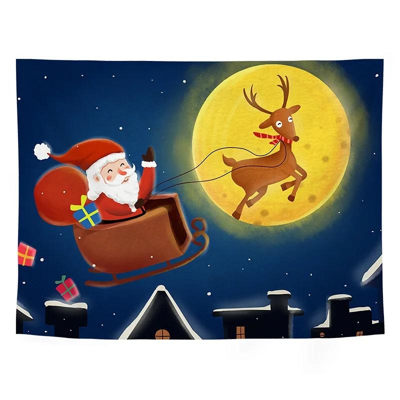 Cartoon Santa Claus Pattern Tapestry Home Bedroom Living Room Wall Decoration Christmas Theme Tapestry
