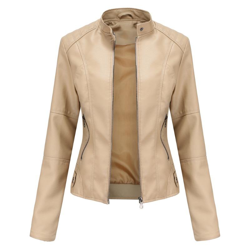 Stand-up Collar Leather Jacket Women's New Leather Jacket Women's Jacket Slim Thin Small Coat Women's Motorcycle Clothes