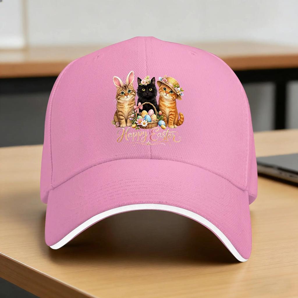 Easter Cats Happy Easter Bunny Cats With Eggs Basket Spring Kitty Baseball Cap Summer Trucker Hat SunProof Snapback Cap
