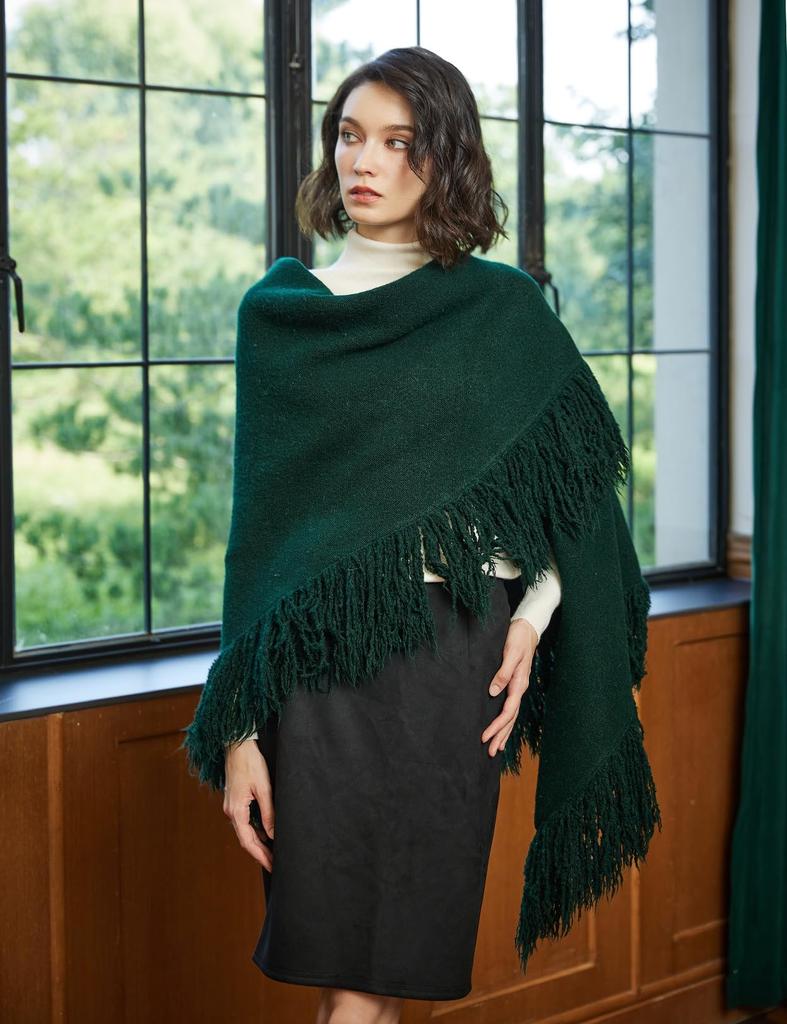 BEAUTELICATE Large Thick Triangle Solid Perfect for or as a Gift for Fall and Emerald Green Women's Scarf, Color, Indoors, Office, Winter,