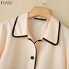 ZANZEA Women Casual Turn Down Collar Loose Half Sleeve Blouse