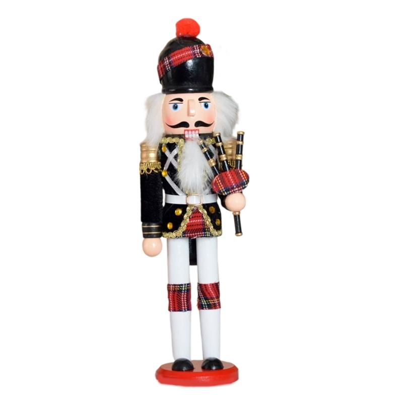 

Natural Wood Nutcrackers Statue Ornament 30cm Tall Bagpipe Drummer Soldier Figure Home Decoration For Family Festivities
