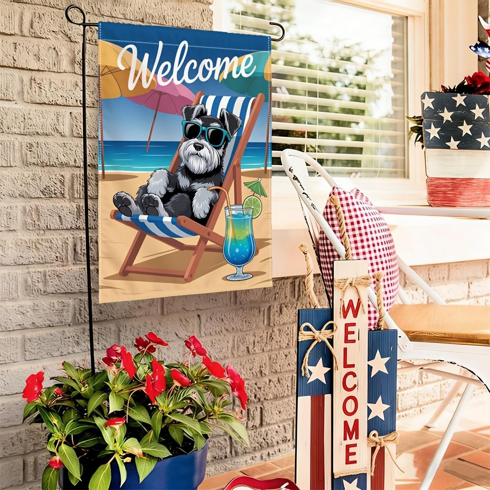 1pc Schnauzer Beach Welcome Garden Flag - 30.48x45.72 cm, Outdoor Yard Decor