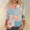 Women’s Casual Floral Print Three Quarter Sleeve Crew Neck Loose Fit Pullover Top for Daily Wear Spring Summer Autumn