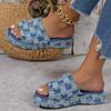 Fashion New Women's Denim Platform Slides Fashion Slip-On Wedges High Heels Summer Sandals Women Casual Leisure Comfy Woman Shoes