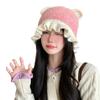 Japanese Sweet and Cute Bear Ear Pullover Hat Autumn and Winter Hat Women's Big Head Knitted Hat Lace Woolen Hat