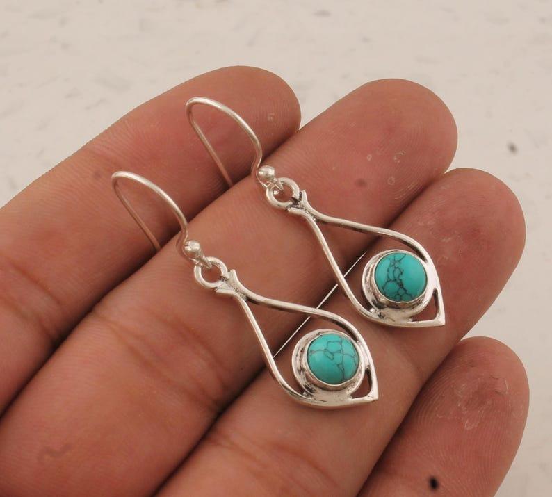 

Turquoise Gemstone Handmade Designer Dangle Earring Solid 925 Sterling Silver Earrings Gift For Her