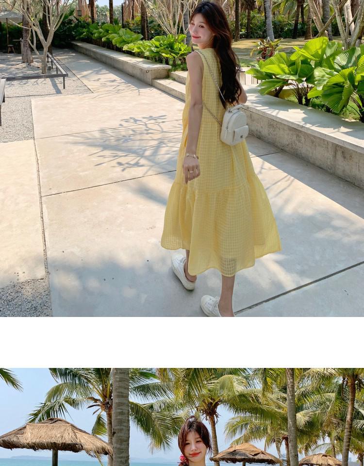 New Summer 2026 Women's Yellow Sleeveless French Vest Dress - Beach Resort Style