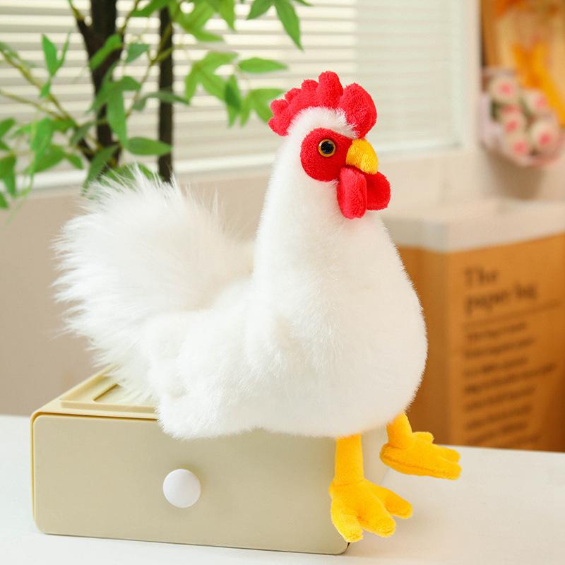 Peluche Realistico Gallo Bianco Pollo Imbottito Morbido Carino Pollo con Ossa Nere Bambola per Regalo Bambini 40cm