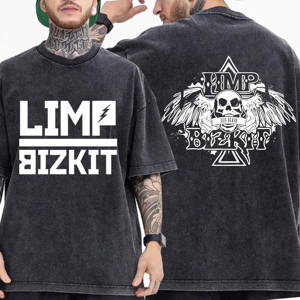 ZheXiong TEE Vintage Gewassen Rockband Limp Bizkit T-shirt Heren Dames Kleding Mode Hip Hop Gothic Oversized Korte Mouw T-shirt Streetwear S