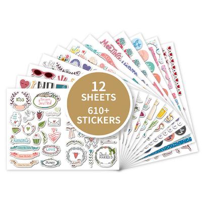 12 Feuilles Autocollants Mariage Aquarelle Deepcolor 610+ PIÈCES Autocollants Imperméables Auto-adhésifs Autocollants Romantiques pour Scrapbooking de Mariage