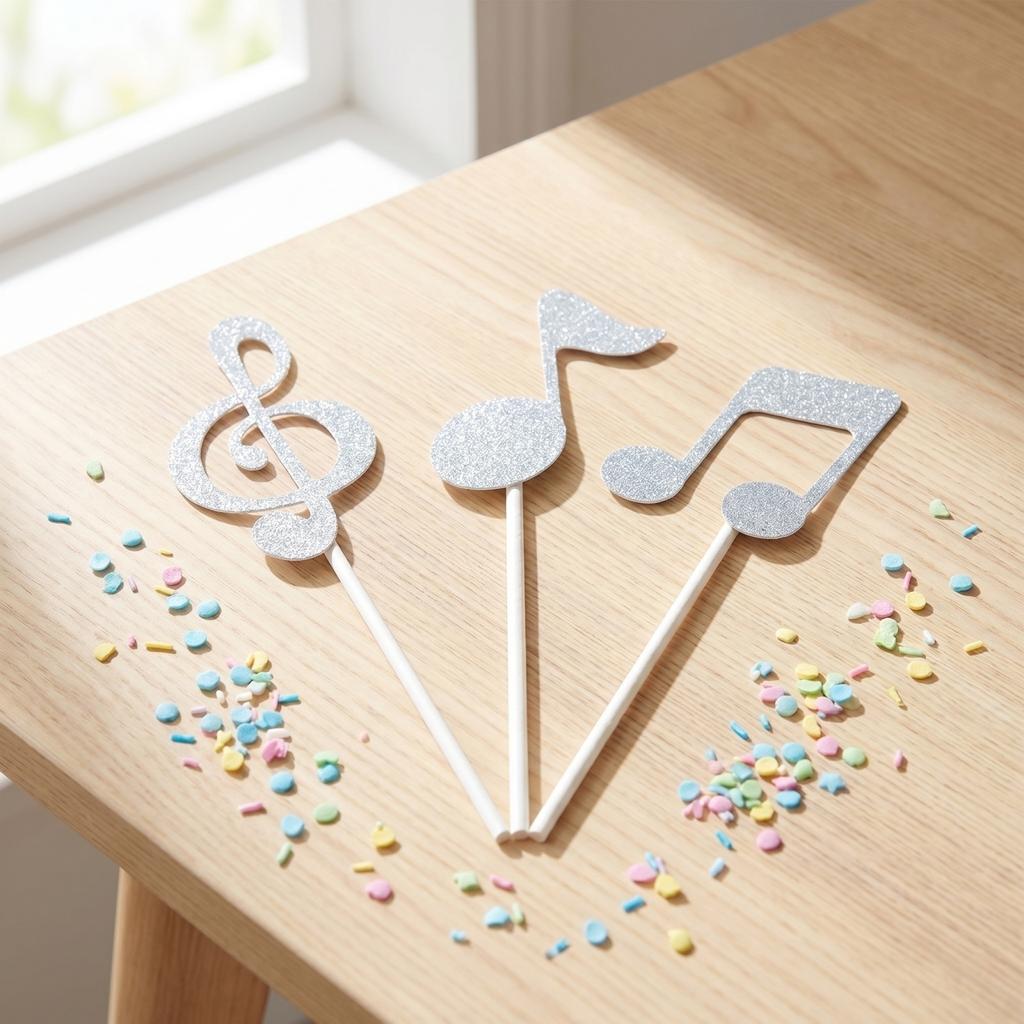 Music Note Cake Toppers Set of 6 for Birthday Party Decorations Musical Theme Cupcake Picks DIY Cake Flags Reusable Accessories