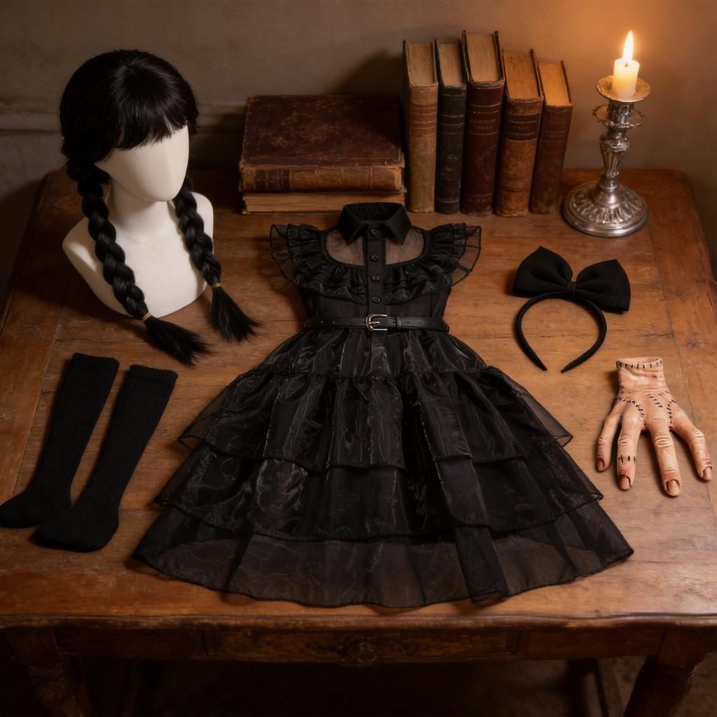 Mittwoch Addams Vintage Spitze Gothic Maxikleid für Mädchen 3 bis 8 Jahre