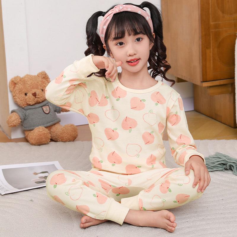 Pure Cotton Flannel Autumn/Winter Girls' Round Neck Underwear Set