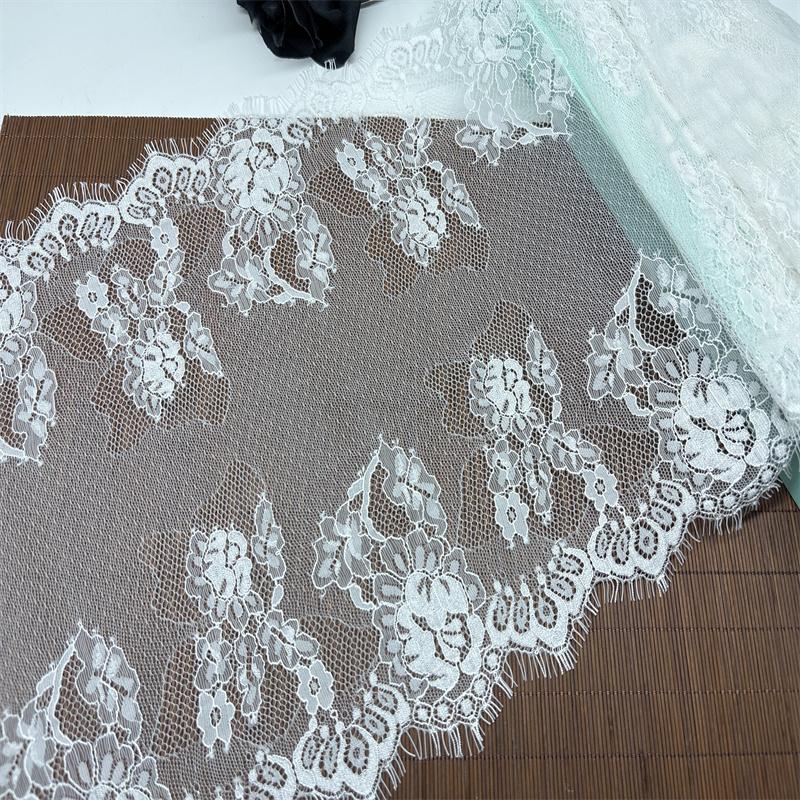 3m X 30.5cm White French Chantilly Lace, Non-stretch Eyelash Lace Fabric for Sewing, Bra, Underwear, Lingerie, Dress, Garment, Crafting
