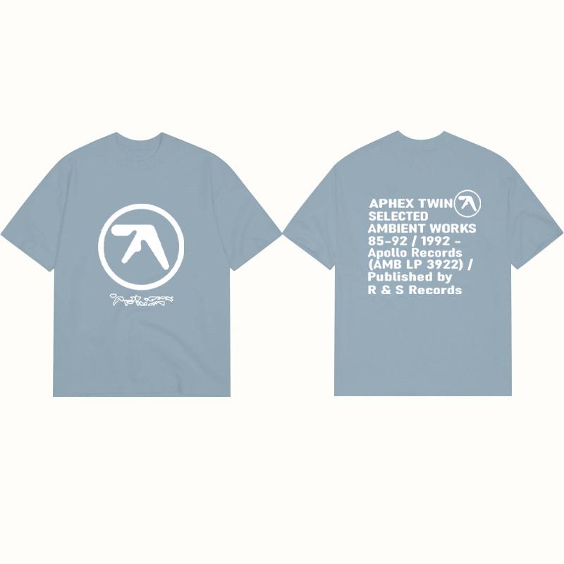 Men T-Shirt Aphex Black Print Cotton Graphic Oversized Korean Fashion Short Sleeve Tops Tees Y2k Streetwear Clothing