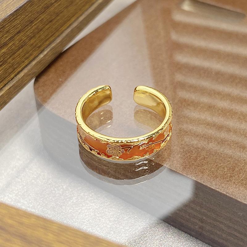 Medieval Vintage Retro Colored Enamel Open Ring Women'S Niche High-End Light Luxury Personality Ring
