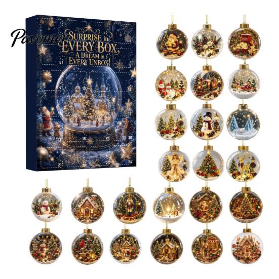 Christmas Advent Calendar Calendar, Acrylic 2D Flat Crystal Ball Pendants with Lanyard, Surprise Gifts 24 Day Tree Hanging Ornament for Home