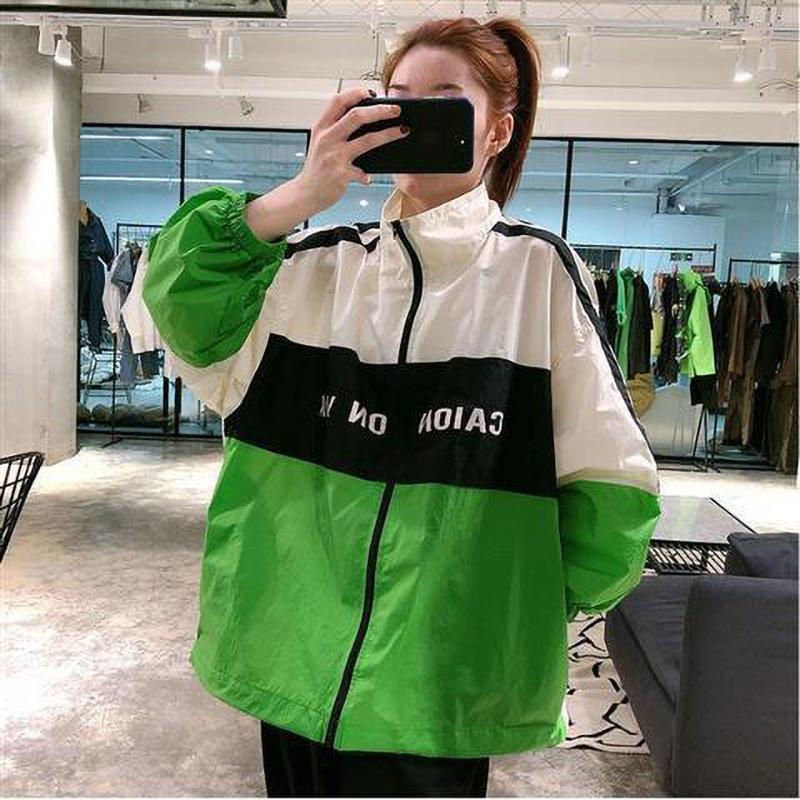 

Summer Sunscreen Student Loose Wild Contrast Stitching Anti Thin Jacket Women s XL