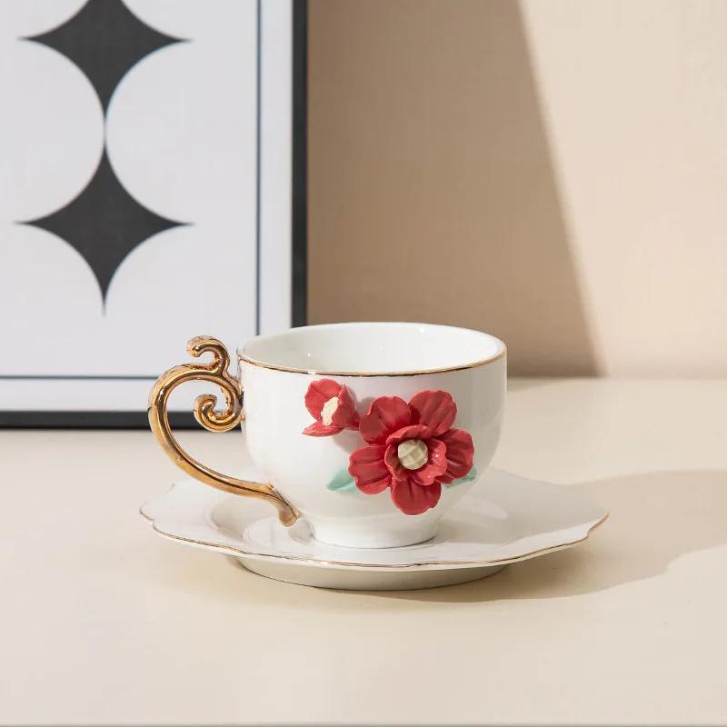 Creative Handmade Flower Mug Ceramic Coffee Cup and Dish Set Afternoon Tea Milk Cup Beverage Cup Tea Cups Beverage Container