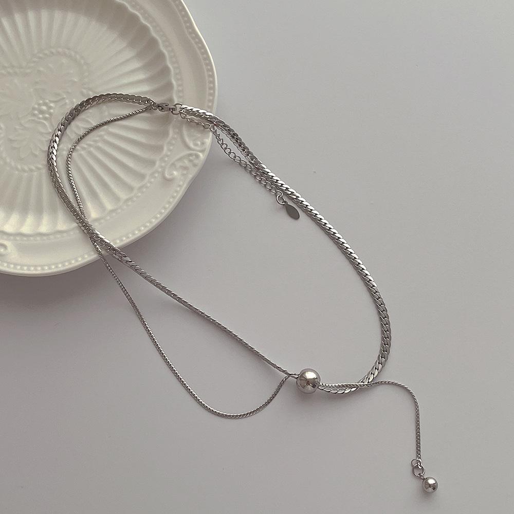 

Двухслойное колье из нержавеющей стали «Змеиная кость» с круглыми бусинами, минималистичная цепочка на ключицу с двойным кольцом