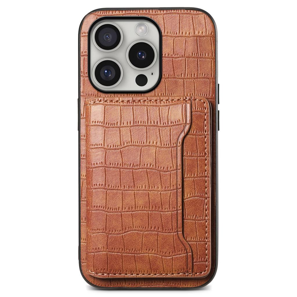 For iPhone 16 Pro Case Card Holder Kickstand Crocodile Texture Leather Back Phone Cover
