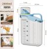 Transparent Portable Sealed Container with Measuring Cup for Grain, Cereal, Rice, Cat Food - Moisture & Insect Proof Kitchen Storage.