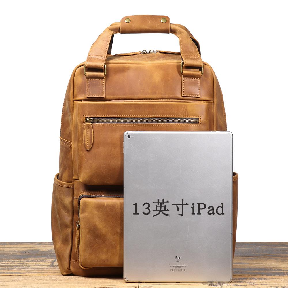 Men S Vintage Crazy Horse Leather Backpack Mountaineering Travel Leather Backpack Large Capacity Computer Bag