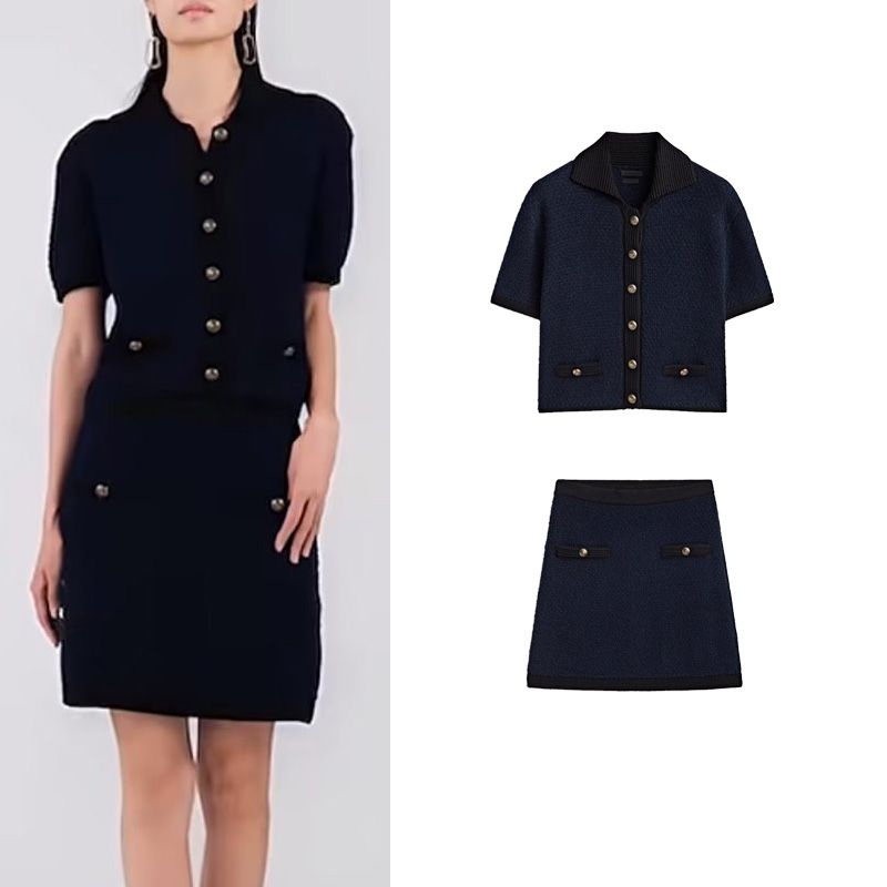 MD Classic Style Golden Button Decoration Knitting Cardigan 5690535 Mini Skirt A- Line Skirt 5217535