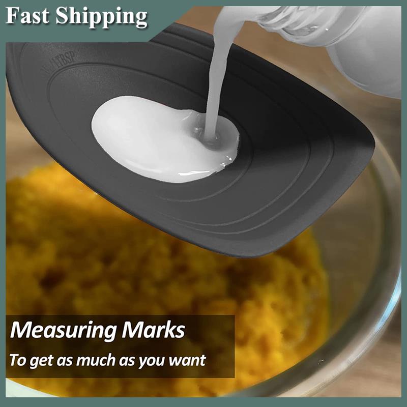 

-MEOF Silicone Cooking Spoon Non-Stick Slotted And Solid Spoon Set Spoon With Deep Bolw And Measurement Mark For Mixing, Serving чёрный