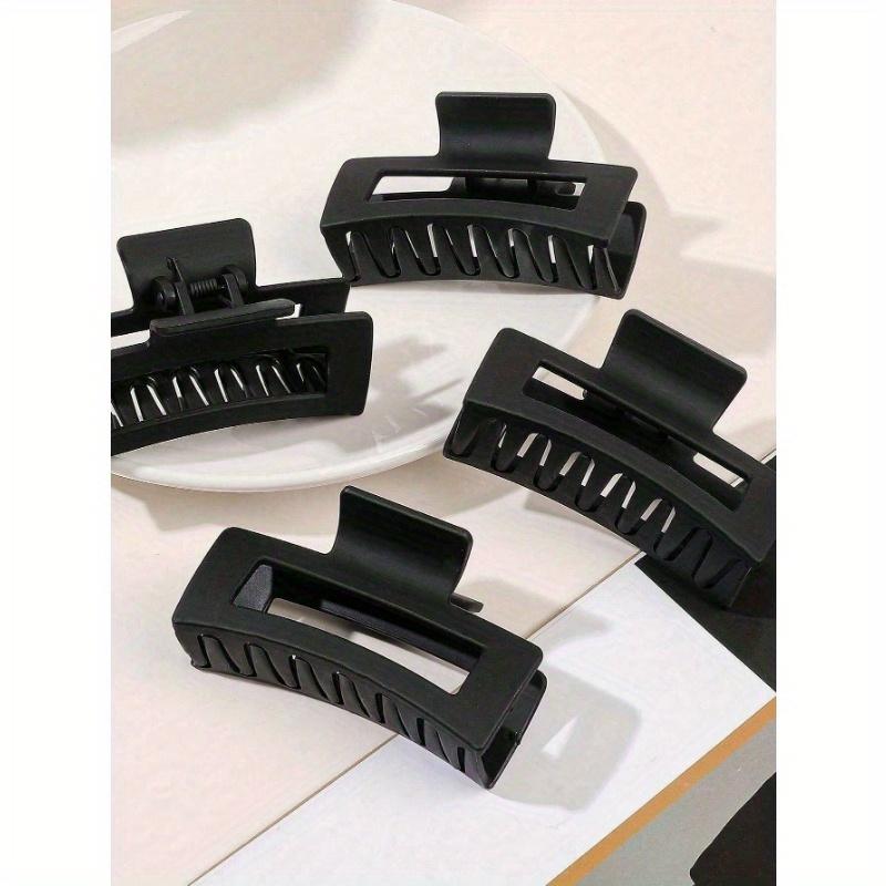 1pc Women Rectangle Hair Clips, Solid Black Hollow Matte Hair Claws, Fashion Elegant Casual Hair Accessories