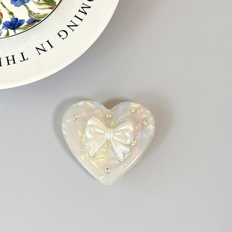 Iridescent Heart Rhinestone Phone Holder: Shell Pattern Magnetic Airbag Support Ring