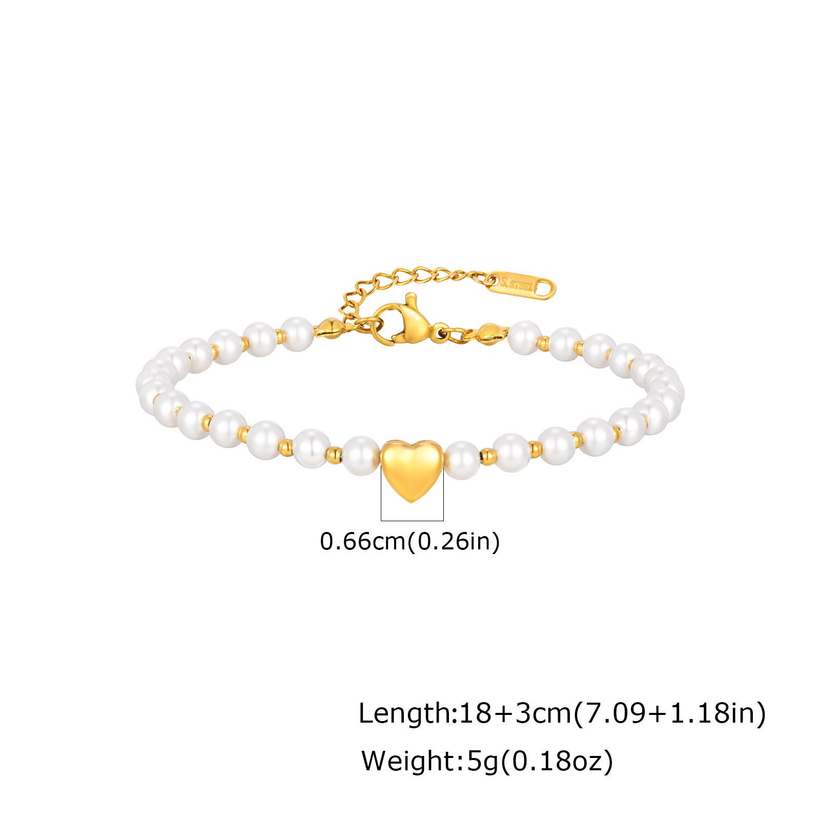 

French Elegant Jewelry, Stainless Steel Imitation Pearl Heart Bead Bracelet Br-2733 золотой