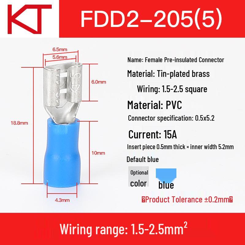 KT Keshitong Female Pre-insulated Terminal 6.3 Spade Terminal Cold Crimp Wiring FDD2-110/187/250/205/312