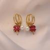1 Pair Fashion Colorful Four-leaf Clover Zirconia with Imitation Pearls Dangle Earrings for Women Golden Earring Jewelry Wedding Party Accessories