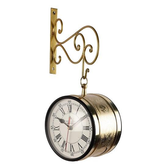 Horloge de station de sculpture en métal doré double face Bond street avec support en métal 16,51 cm