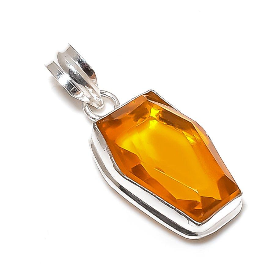 Natural Honey Topaz Gemstone 925 Sterling Silver Jewelry Pendant 1.58" E7o56