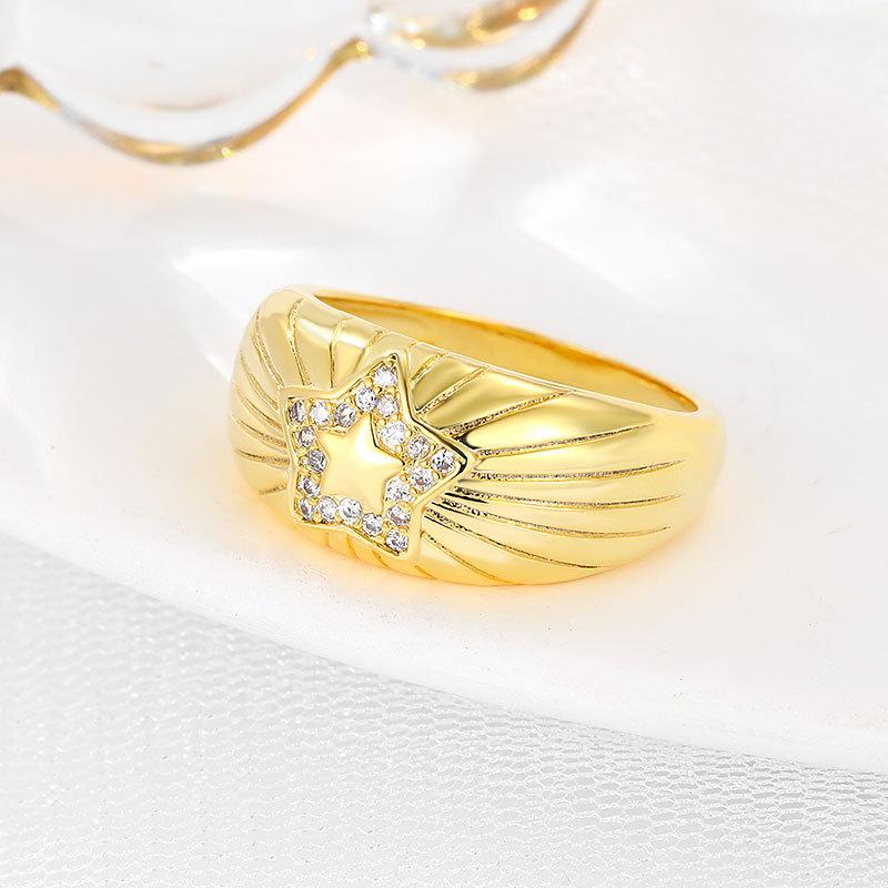 Fashion Style, Temperament Ring, Women's Temperament, Star-set Diamonds, Personality Style, Ring, Index Finger, Women's Star Ring Jewelry.