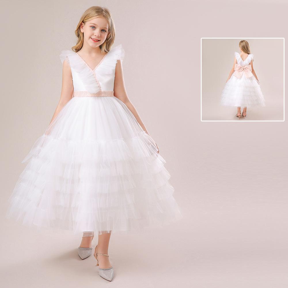 Vestito Principessa per Damigella Bambina Vestito da Festa per Ragazza Adolescente Vestiti da Damigella per Bambini Costumi da Matrimonio Tulle Pizzo Abito da Sera per Bambini