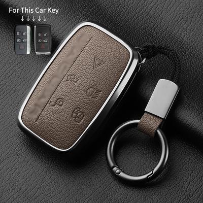 Aluminiumlegierung Ziegenleder Auto Schlüsselhülle Abdeckung für Jaguar JLR XF XJ XE XJL XFL I-PACE E-PACE F-Pace Auto Schlüsselhülle Schutz Fob